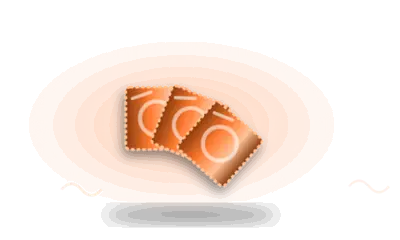 Illustration of foil condom wrappers (drawing, not the actual product)