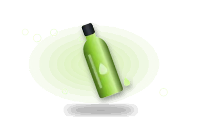 Illustration of a massage-oil bottle (drawing, not the actual product)