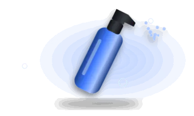 Illustration of a toy-cleaner spray (drawing, not the actual product)