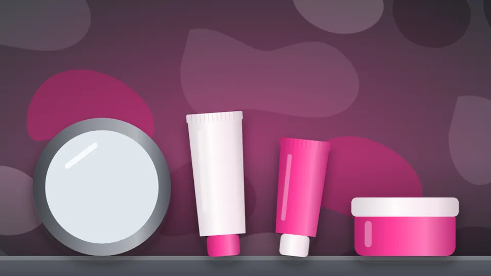 Illustration: mirror, tubes and a cream jar