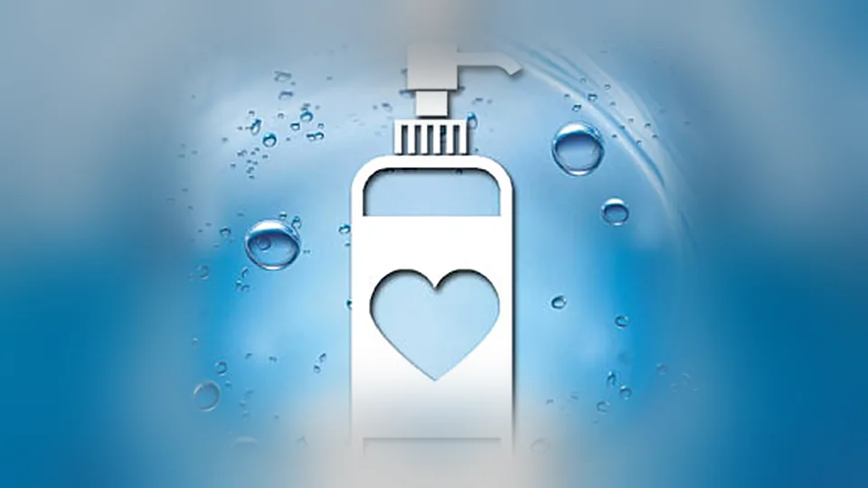 Illustrated pump bottle of lotion with a heart