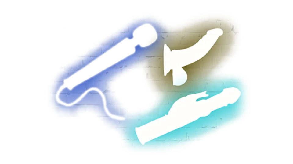 Glowing silhouettes of a wand massager and vibrators